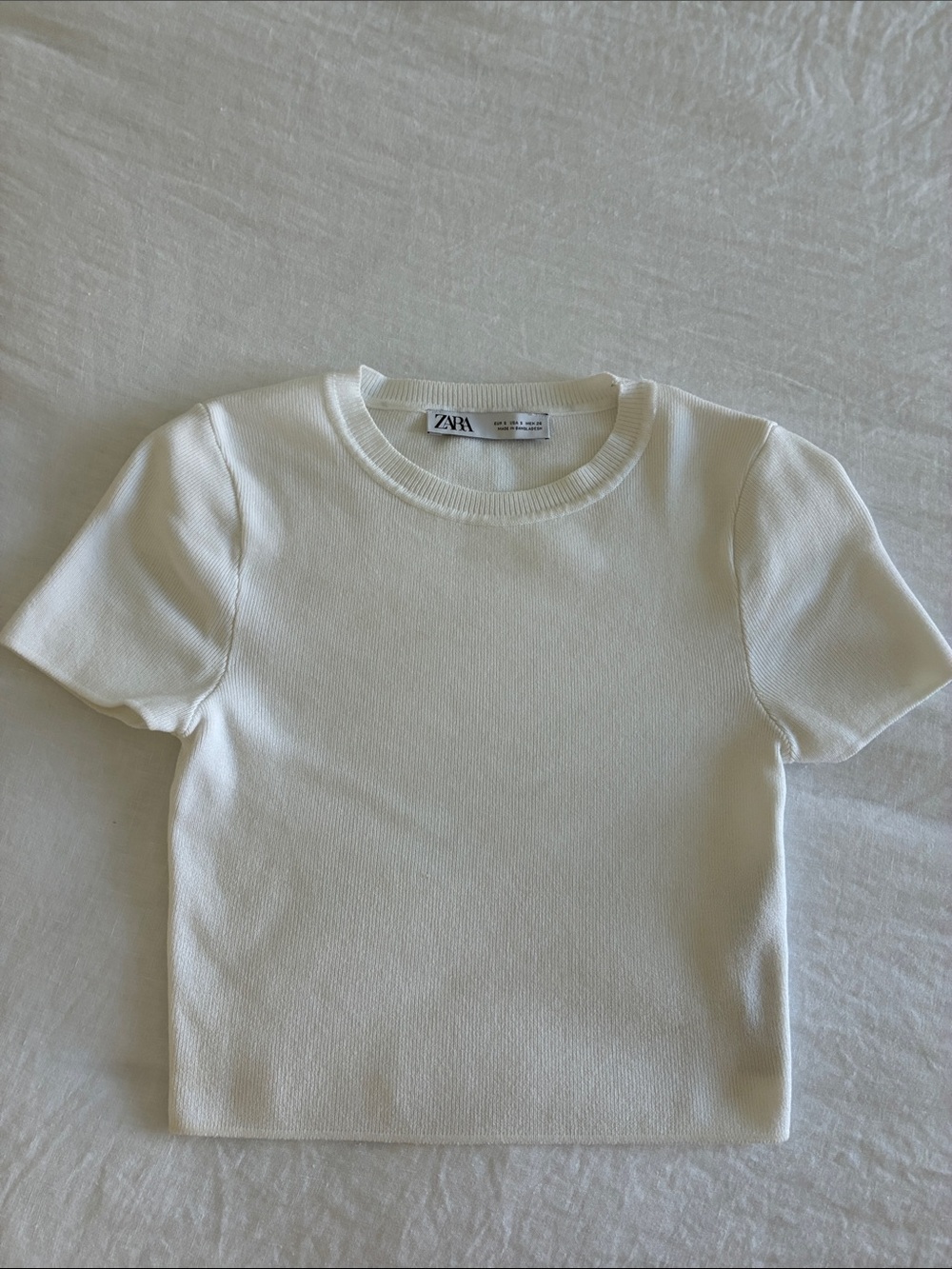 Zara Cream Short Sleeve Knit Crop Top